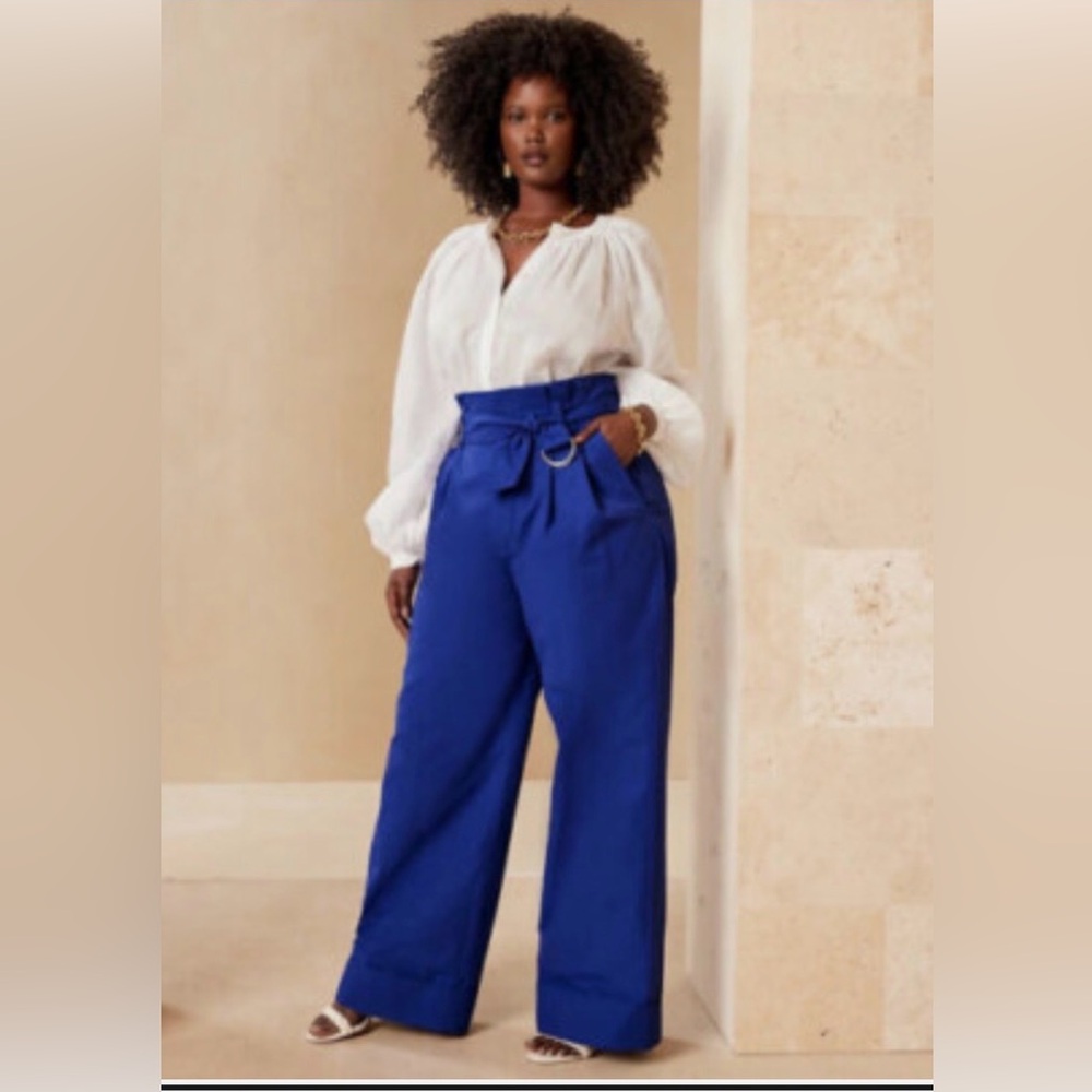 Banana Republic High-Waist Wide Leg Paperbag Pants in Cobalt Blue Size 10